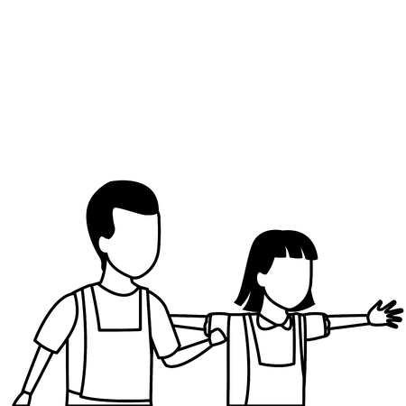 Kids playing boys and girl running cartoons vector illustration graphic designのイラスト素材