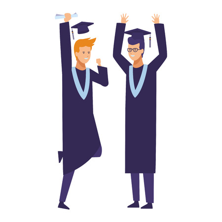 students men in graduation celebration with gown and hat vector illustration graphic designのイラスト素材