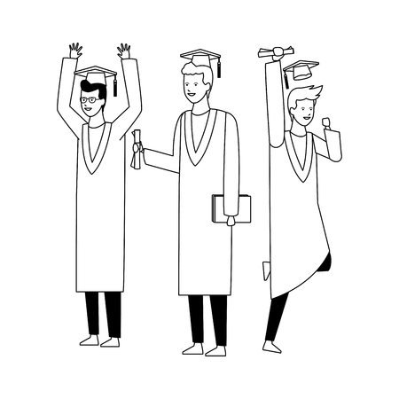 Students in graduation ceremony with gowns and hats vector illustration graphic designのイラスト素材