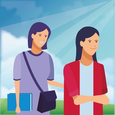 girls casual outfit talk vector illustration graphic designのイラスト素材