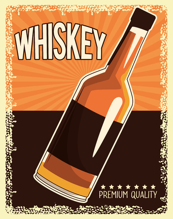 vintage whiskey drink poster with orange striped background vector illustration graphic designのイラスト素材
