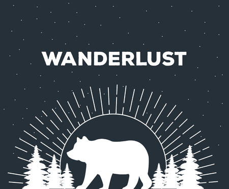 wanderlust wildlife animal wilderness adventure over flat black background vector illustration graphic designのイラスト素材