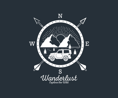 wanderlust mountain camping wilderness adventure over flat black background vector illustration graphic designのイラスト素材