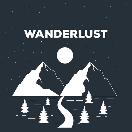 wanderlust mountain camping wilderness adventure over flat black background vector illustration graphic designのイラスト素材