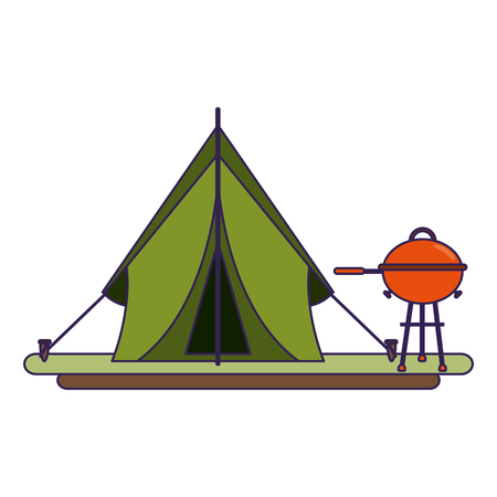 Camping lifestyle equipment tent and bbq grill vector illustration graphic designのイラスト素材