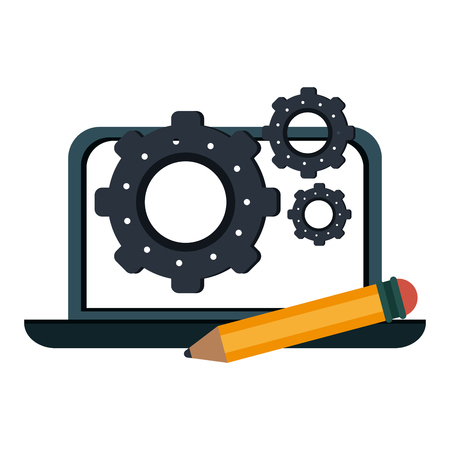 Laptop with gears and pencil symbol vector illustration graphic designのイラスト素材