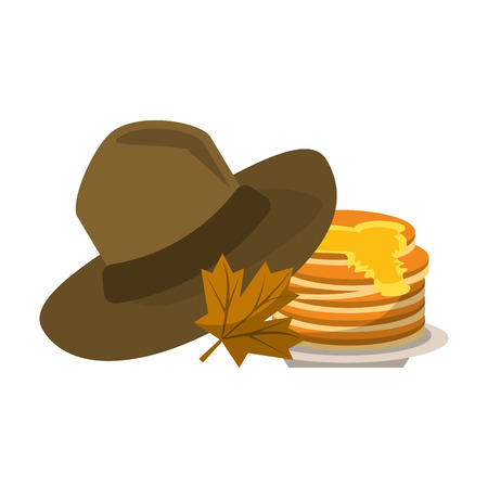 thanksgiving day hat pancakes and autumn leaf vector illustration graphic designのイラスト素材