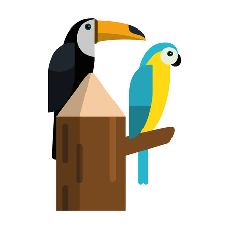 Tucan exotic birds in trunk vector illustration graphic designのイラスト素材