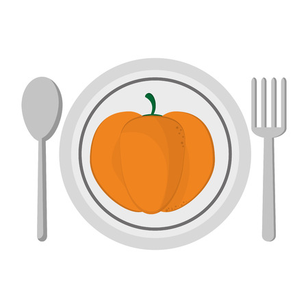 pupmkin on dish with fork and knife vector illustration graphic designのイラスト素材