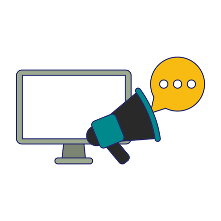 computer and bullhorn with chat bubble vector illustration graphic designのイラスト素材