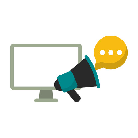 computer and bullhorn with chat bubble vector illustration graphic designのイラスト素材