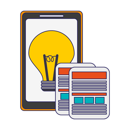 smartphone with bulb light and douments vector illustration graphic designのイラスト素材