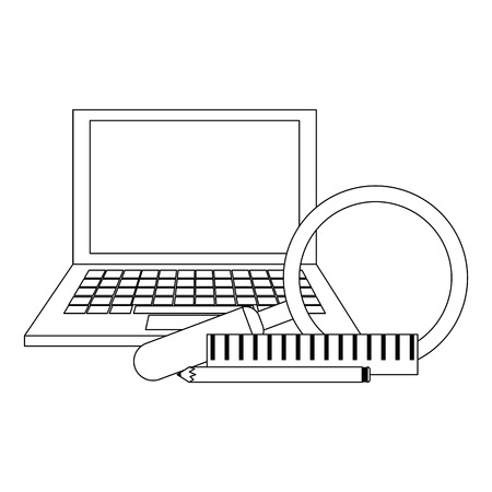 elearning education laptop and magnifying glass with ruler and pencil vector illustration graphic designのイラスト素材