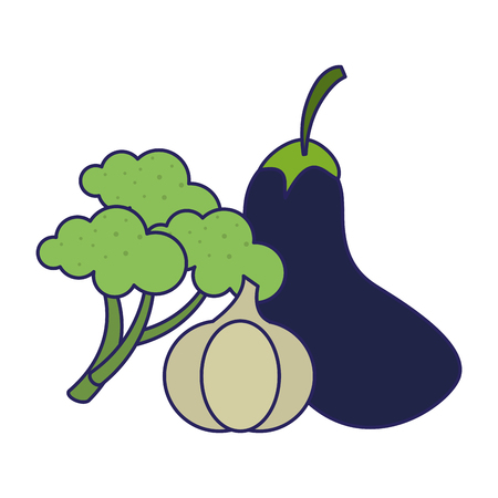 Vegetables healthy food eggplant garlic and broccoli vector illustration graphic designのイラスト素材
