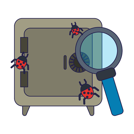 Strongbox with bugs and magnifying glass symbol vector illustration graphic designのイラスト素材