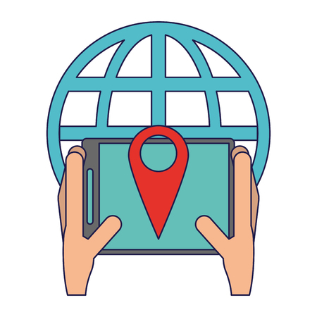 Smartphone with gps tracking around globe vector illustration graphic designのイラスト素材