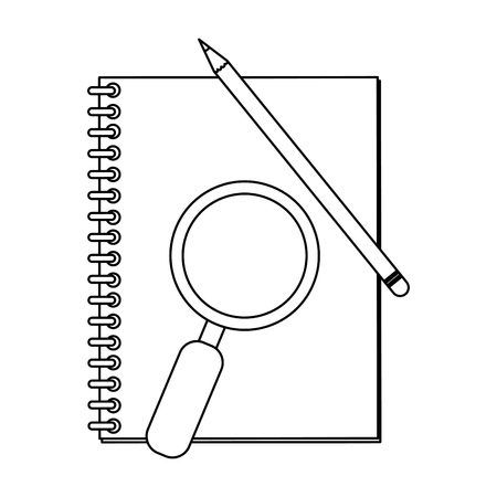 address book and magnifying glass with pencil vector illustration graphic designのイラスト素材