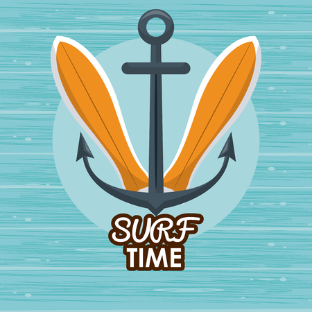 surf time cartoon with surfboards and anchor over blue background vector illustration graphic designのイラスト素材