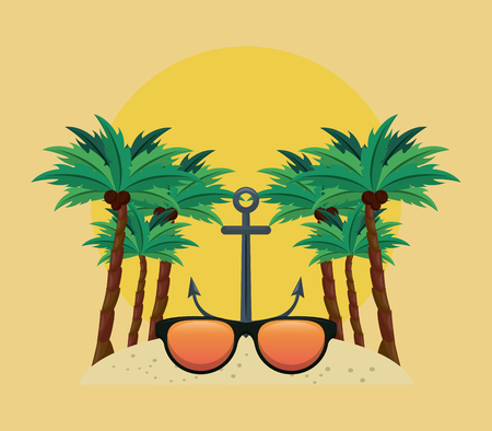 beach sunrise scenery summer cartoon vector illustration graphic designのイラスト素材