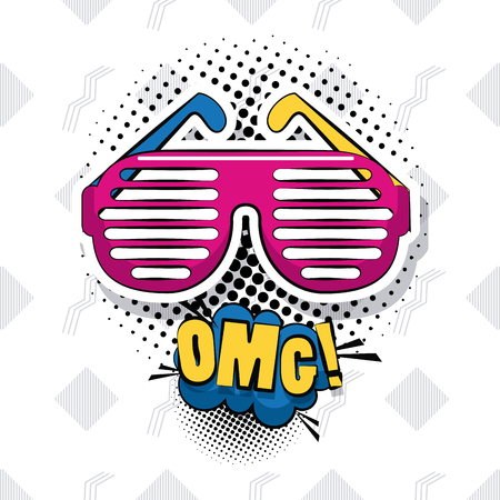 Pop art OMG cartoon fashion glasses vector illustration graphic designのイラスト素材
