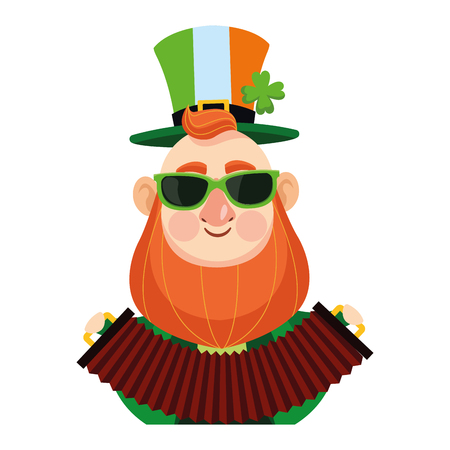Saint patricks elf with sunglasses playing accordion cartoon vector illustration graphic designのイラスト素材