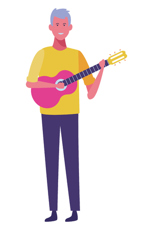 young man playing guitar cartoon vector illustration graphic designのイラスト素材