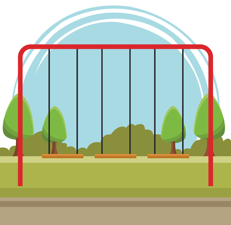 playground swing playground cartoon at nature park scenery vector illustration graphic designのイラスト素材