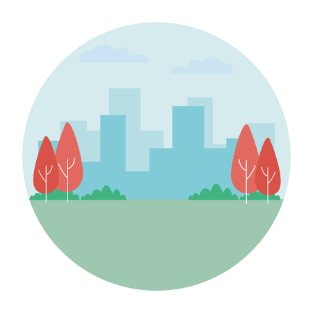 park and cityscape with trees vector illustration graphic designのイラスト素材