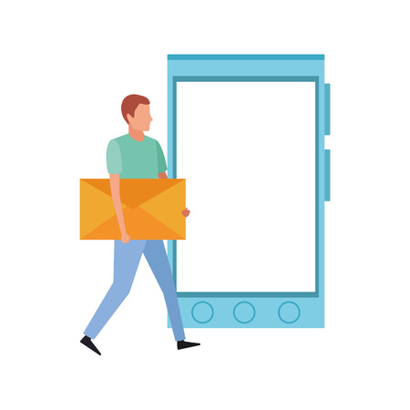 cellphone with man and envelope vector illustration graphic designのイラスト素材