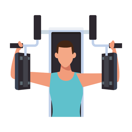 man working out on gym machine pectoral fly vector illustration graphic designのイラスト素材