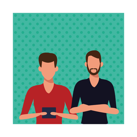 casual people men upper body with technology device cartoon vector illustration graphic designのイラスト素材