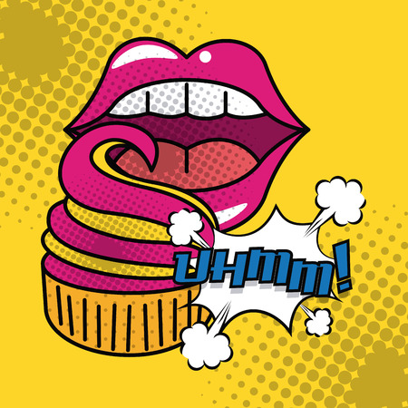 Pop art mouth and cupcake cartoons  vector illustration graphic designのイラスト素材