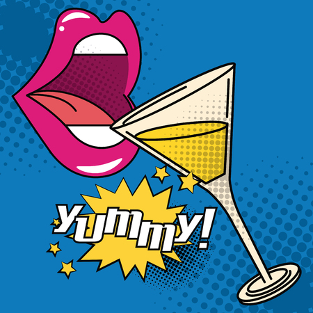 Pop art mouth drinking cocktail cartoons  vector illustration graphic designのイラスト素材