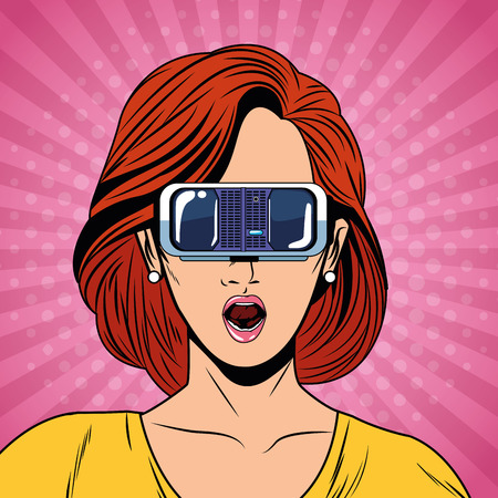 Pop art woman with virtual reality glasses technology vector illustration graphic designのイラスト素材