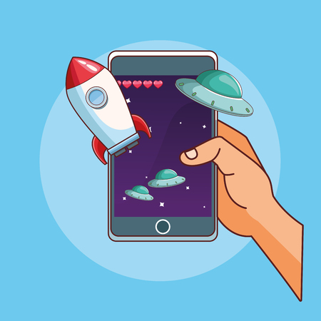 Smartphone games hands playing cartoons vector illustration graphic designのイラスト素材