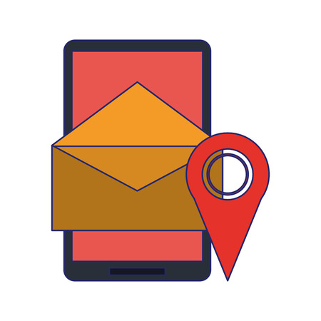 smartphone email sending and gps location pin vector illustration graphic designのイラスト素材
