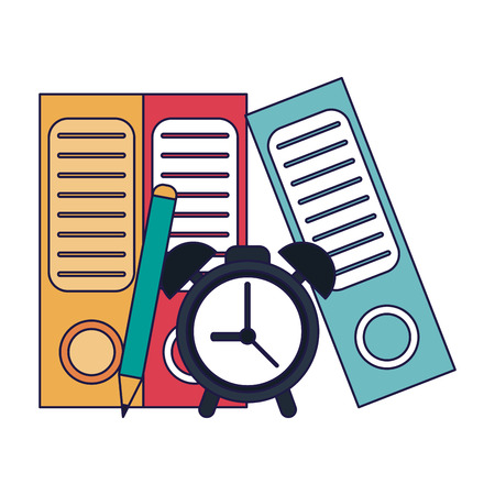 Business and office folders and alarm clock with pencil elements vector illustration graphic designのイラスト素材