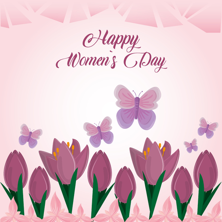 Happy women day pink card eight march and flowers vector illustration graphic designのイラスト素材