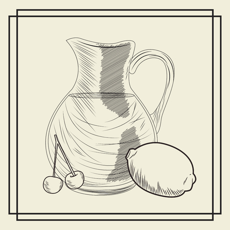 Fruit smoothie drink drawing on beige background vector illustration graphic designのイラスト素材