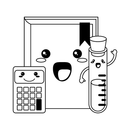 School utensils book calculator and pencil kawaii cartoons vector illustration graphic designのイラスト素材