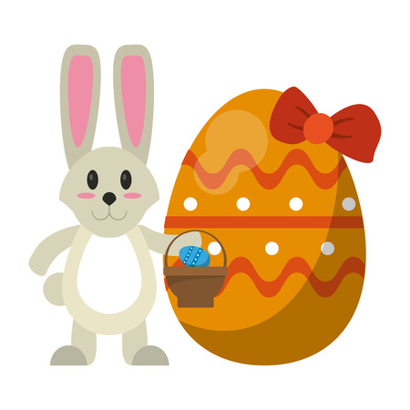 Easter day cute cartoons rabbit with eggs in basket vector illustration graphic designのイラスト素材