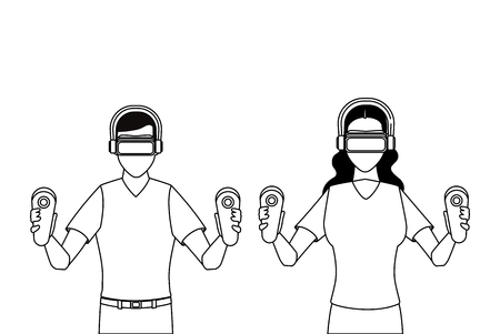 People playing with virtual reality glasses cartoon vector illustration graphic designのイラスト素材