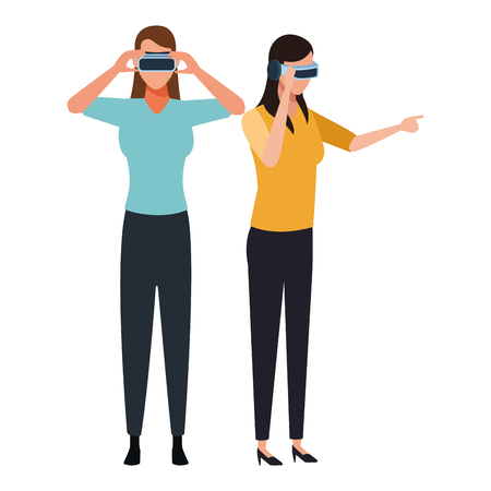 People playing with virtual reality glasses technology vector illustration graphic designのイラスト素材