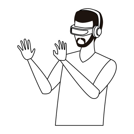 Man playing with virtual reality glasses cartooon profile vector illustration graphic designのイラスト素材