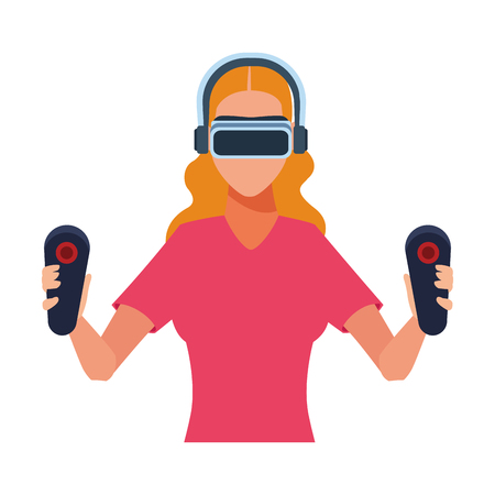 Woman using virtual reality glasses cartoon vector illustration graphic designのイラスト素材