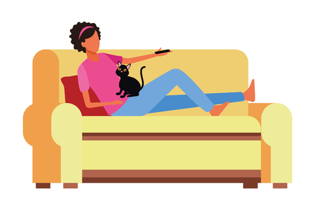 faceless woman and cat sofa vector icon illustration graphic designのイラスト素材