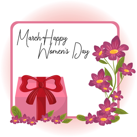 Happy women day card flowers and gift box vector illustration graphic designのイラスト素材
