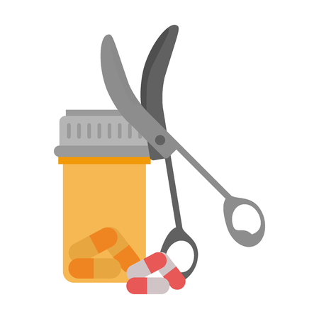 Medical healthcare supplies pills drugs and scissors vector illustration graphic designのイラスト素材