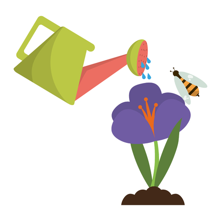 Garden can watering flower with bees vector illustration graphic designのイラスト素材