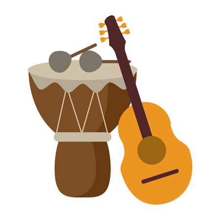 music instruments acoustic guitar and drum with sticks vector illustration graphic designのイラスト素材